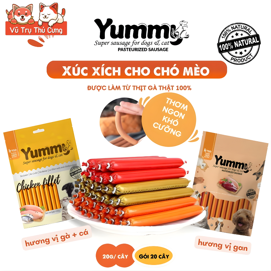 Xúc Xích Cho Chó Mèo Yummy (Túi 20 Cây)