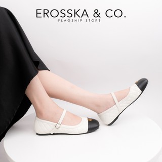 [EROSSKA] - Giày búp bê nữ quai ngang chần trám mũi phối đen thanh lịch kiểu dáng basic - EL121