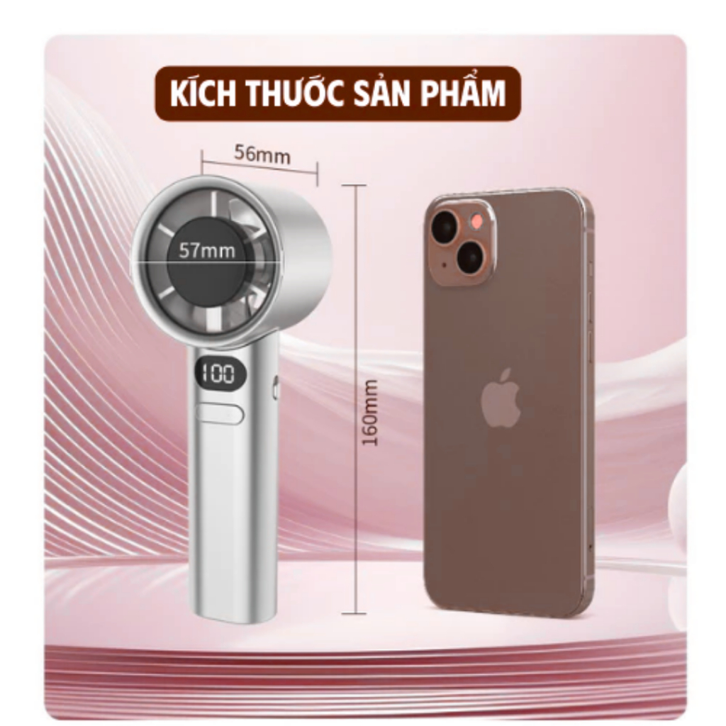 Quạt Mini Cầm Tay 120 Tốc Độ Siêu Mạnh, Gió Lớn Êm Ái, Nhỏ Gọn Bỏ Túi, Có Màn Hình Hiển Thị Pin  [Q2]