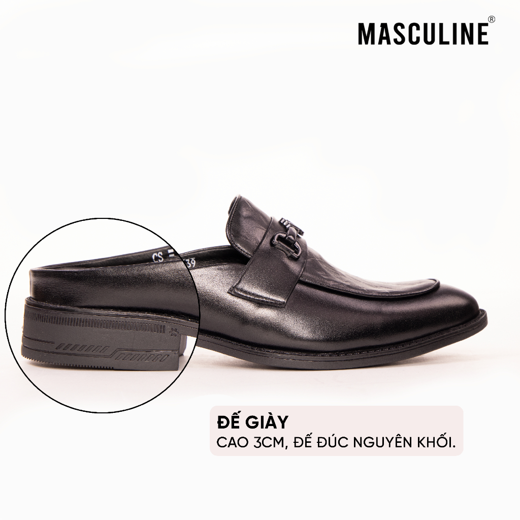 Giày sabo nam MASCULINE GSB603 - Da bò trơn dập vân nhăn bề mặt phối khóa kim loại mũi nhọn tôn dáng