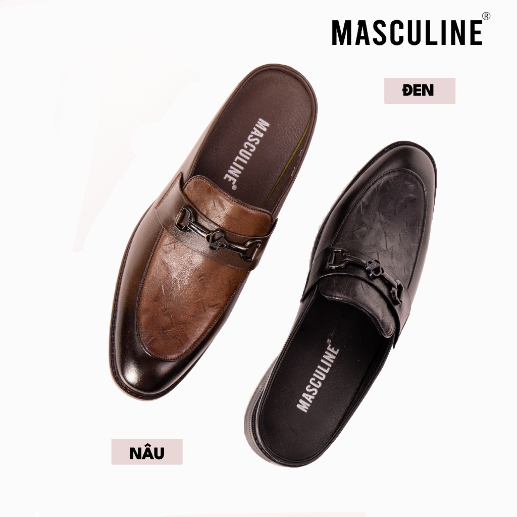 Giày sabo nam MASCULINE GSB603 - Da bò trơn dập vân nhăn bề mặt phối khóa kim loại mũi nhọn tôn dáng