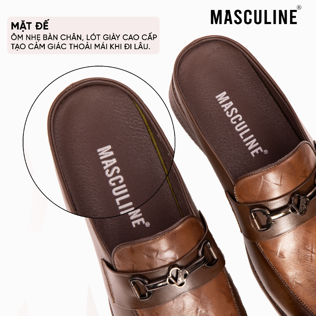 Giày sabo nam MASCULINE GSB603 - Da bò trơn dập vân nhăn bề mặt phối khóa kim loại mũi nhọn tôn dáng