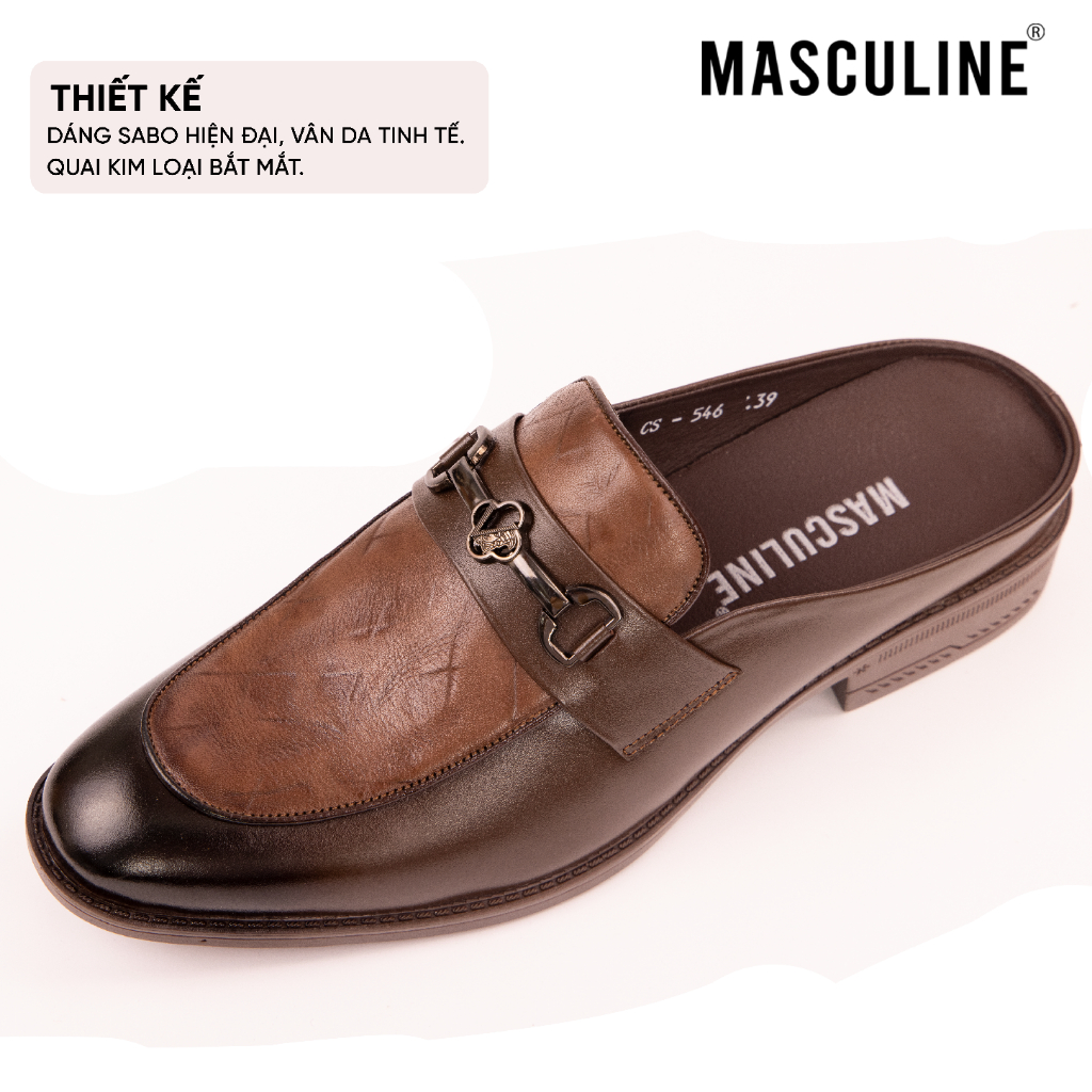 Giày sabo nam MASCULINE GSB603 - Da bò trơn dập vân nhăn bề mặt phối khóa kim loại mũi nhọn tôn dáng
