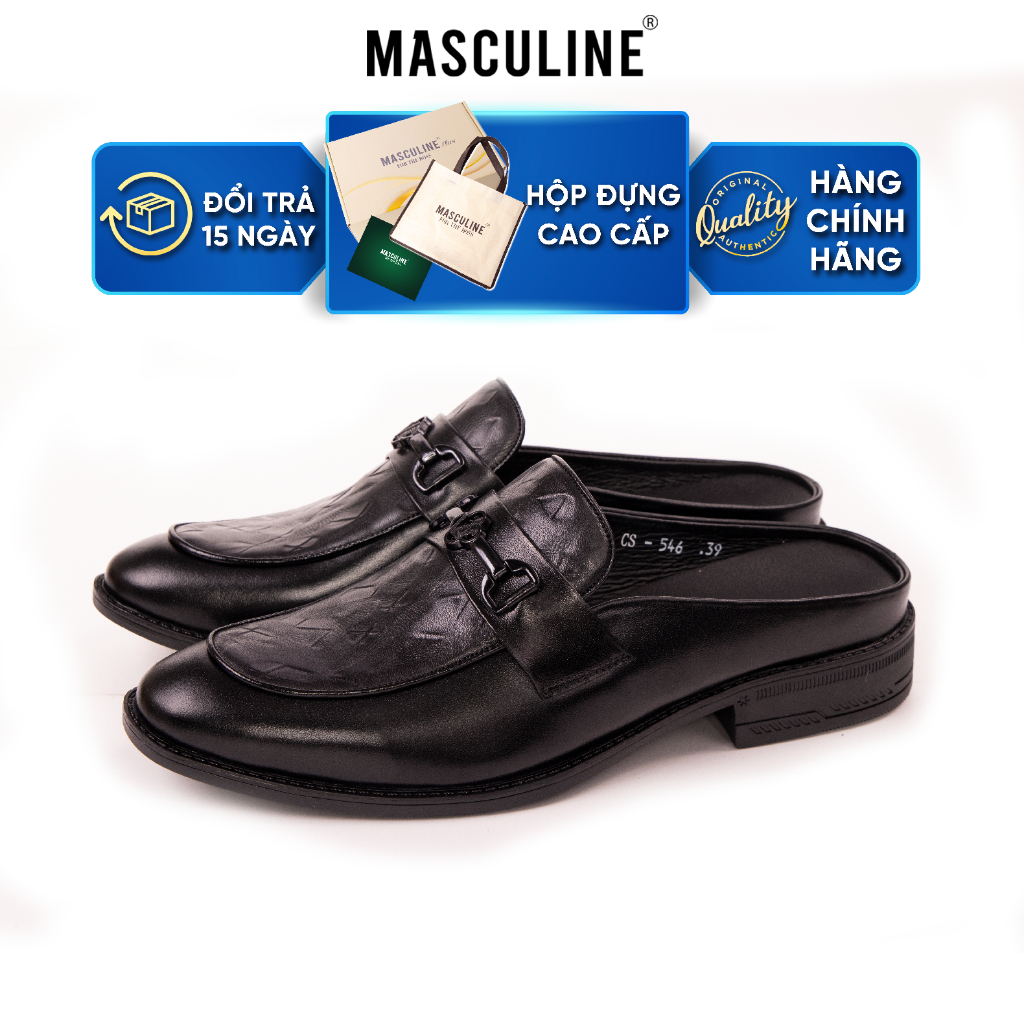 Giày sabo nam MASCULINE GSB603 - Da bò trơn dập vân nhăn bề mặt phối khóa kim loại mũi nhọn tôn dáng
