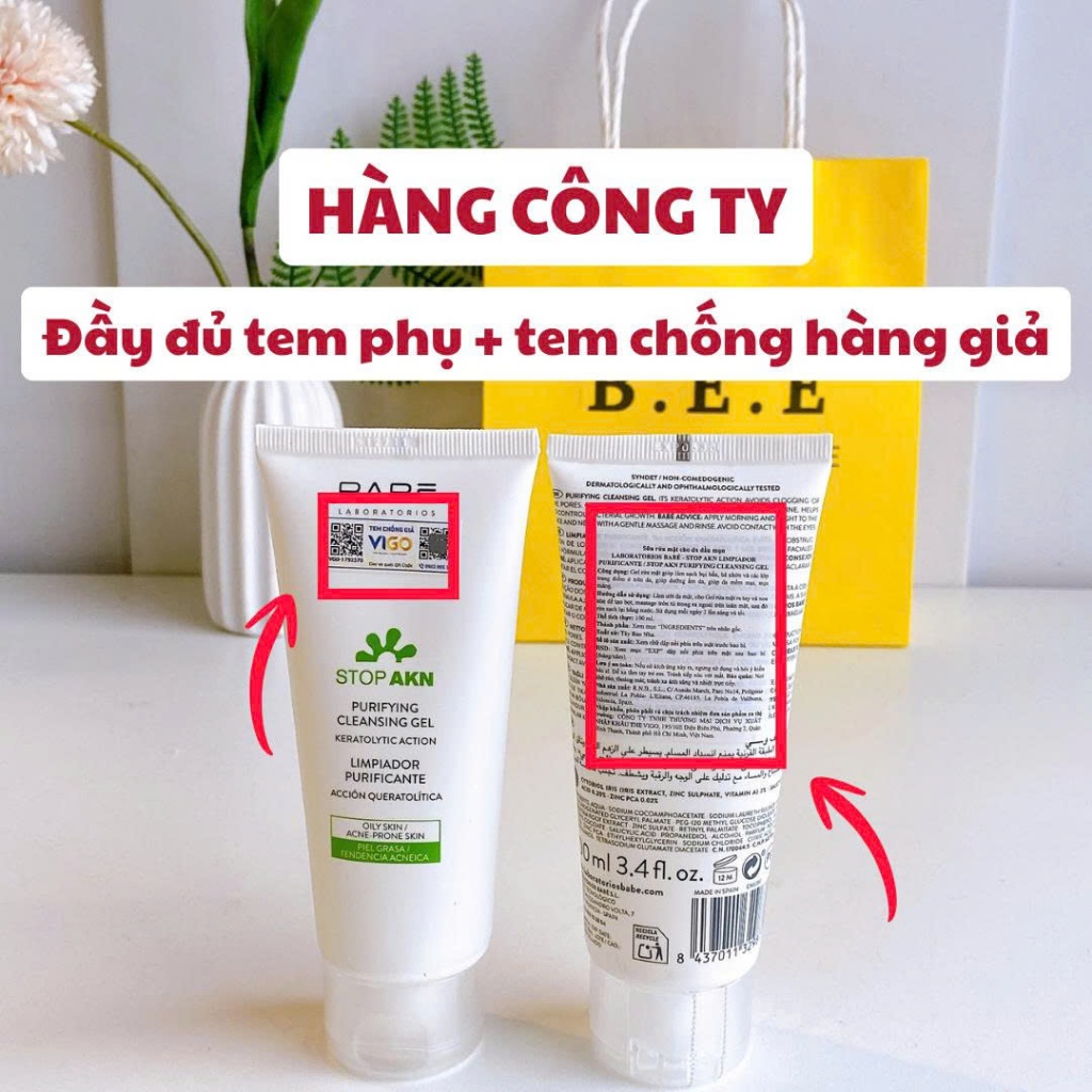 Sửa Rửa Mặt BABE Stop Akn Purifying Cleansing Gel Giảm Mụn, Thu Nhỏ Lỗ Chân Lông