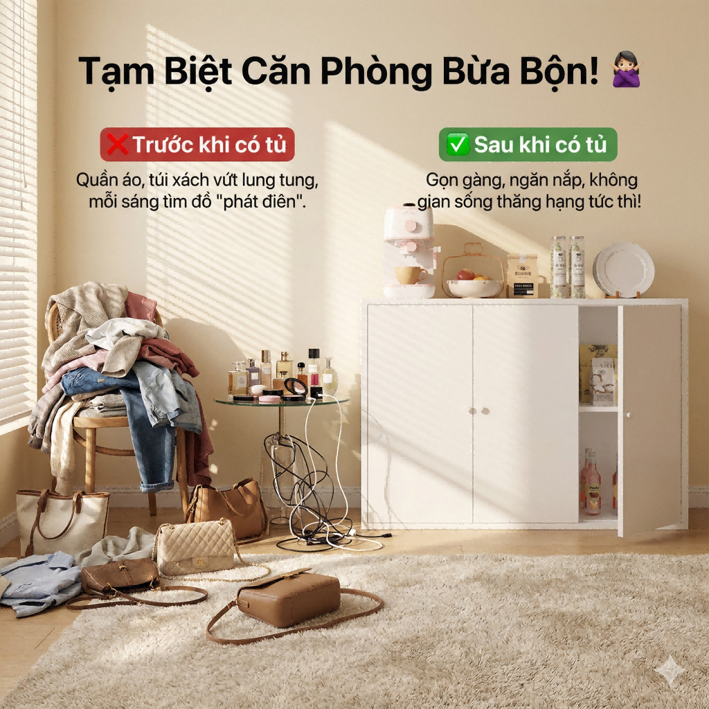 Sunny Tủ Búp Phê Trang Trí Phòng Khách, Tủ Đựng Đồ Nhà Bếp Gỗ MDF Sức Chứa Lớn Cao Cấp