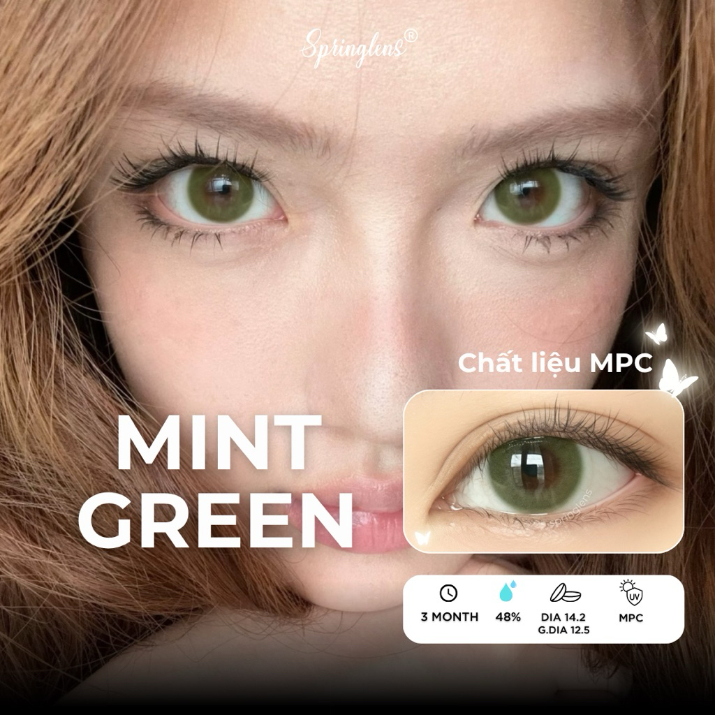 Kính áp tròng Mint Green xanh lá ngọc thạch không giãn MPC 3 tháng 0-7 độ | Spring Lens
