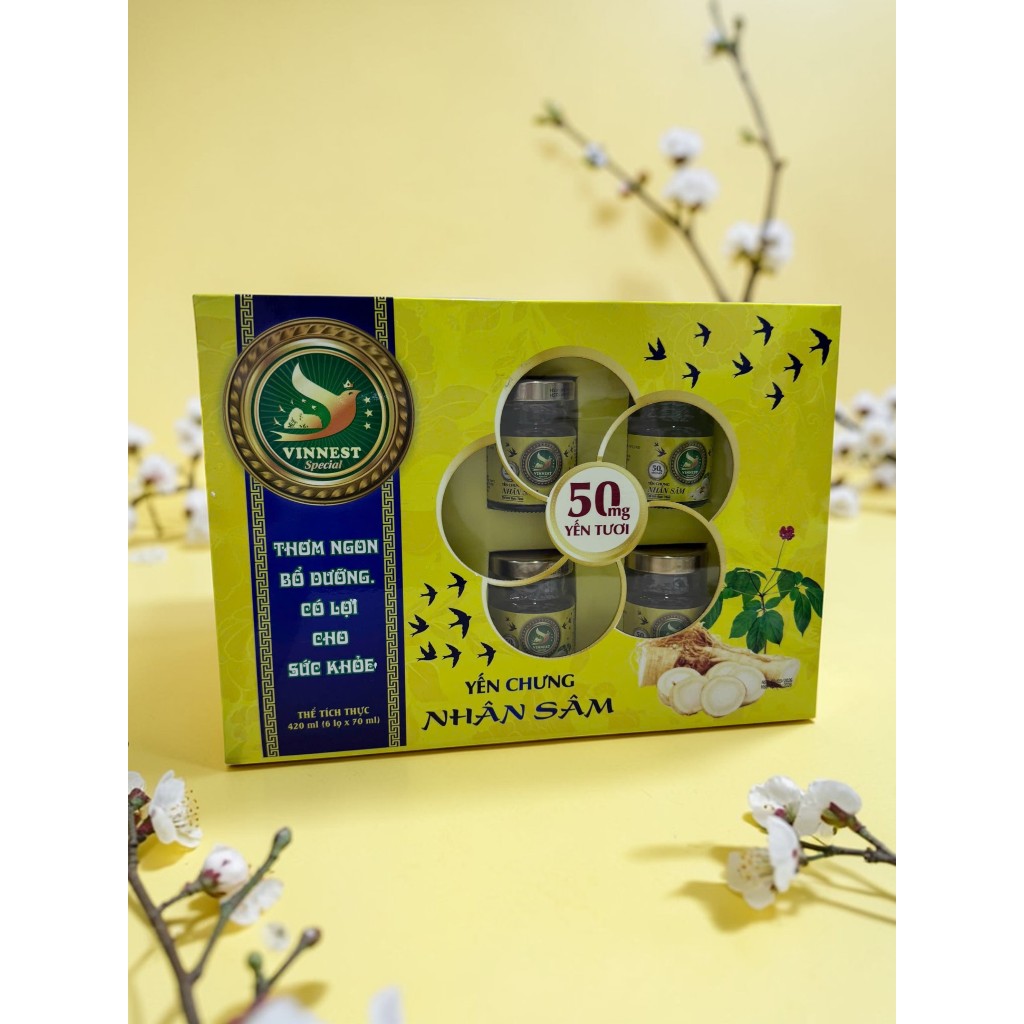 Yến Tươi Nhân Sâm VINNEST SPECIAL 50mg (Hộp 6 Lọ 70ml) - Yến Chưng Thơm Ngon Bổ Dưỡng Tốt Sức Khoẻ