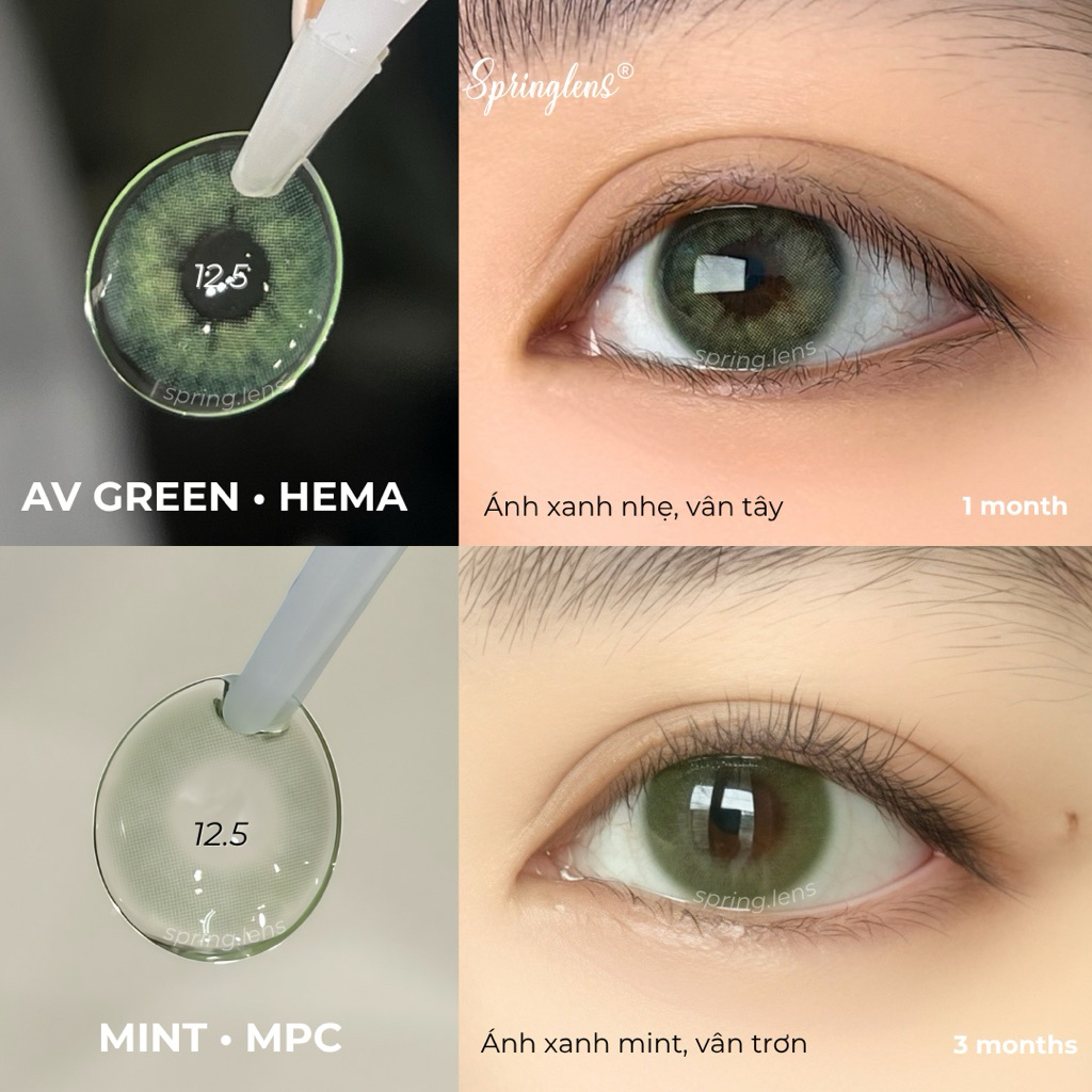 Kính áp tròng MPC MINT xanh lá ngọc AVA GREEN XANH THẠCH ANH không giãn tròng 0-7 độ | Spring Lens