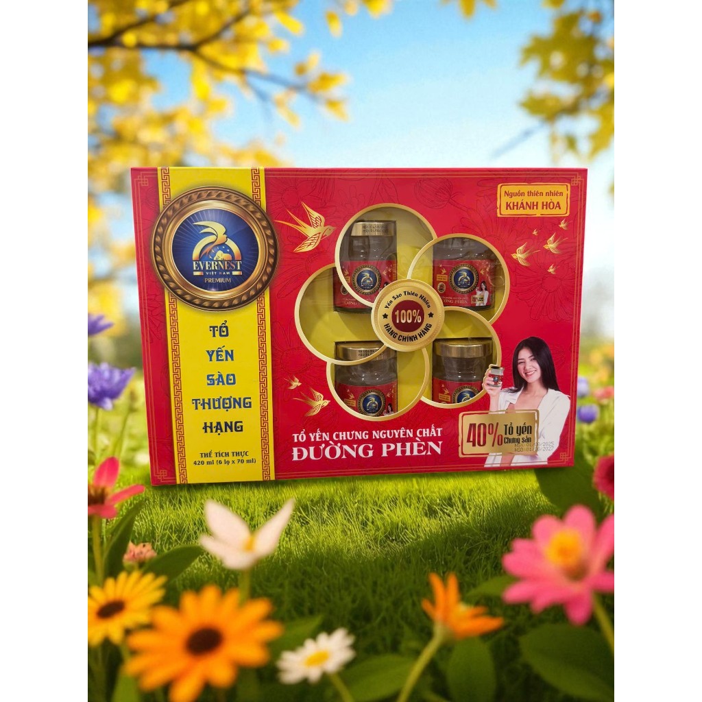 Tổ Yến Chưng Đường Phèn EVERNEST PREMIUM 40% (Hộp 6 Lọ 70ml), Tổ Yến Sào Thượng Hạng Bồi Bổ Sức Khoẻ