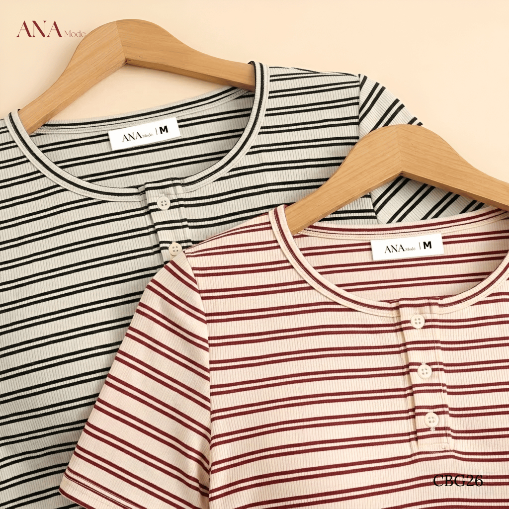Áo Thun Kẻ Sọc Trung Niên ANA Mode Chất Liệu Cotton Mềm Mịn Mát Đi Chơi Quà Tặng Mẹ AT25CBG26