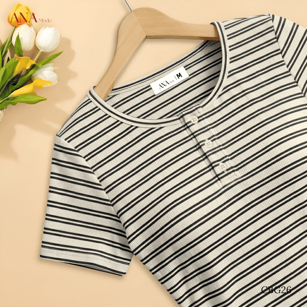 Áo Thun Kẻ Sọc Trung Niên ANA Mode Chất Liệu Cotton Mềm Mịn Mát Đi Chơi Quà Tặng Mẹ AT25CBG26