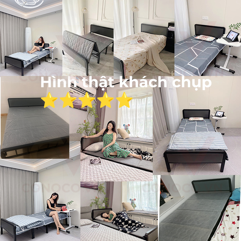CONOCO Giường gấp gọn thông minh khung sắt có nệm Tổng Kho chịu lực 300kg cho nhà nhỏ