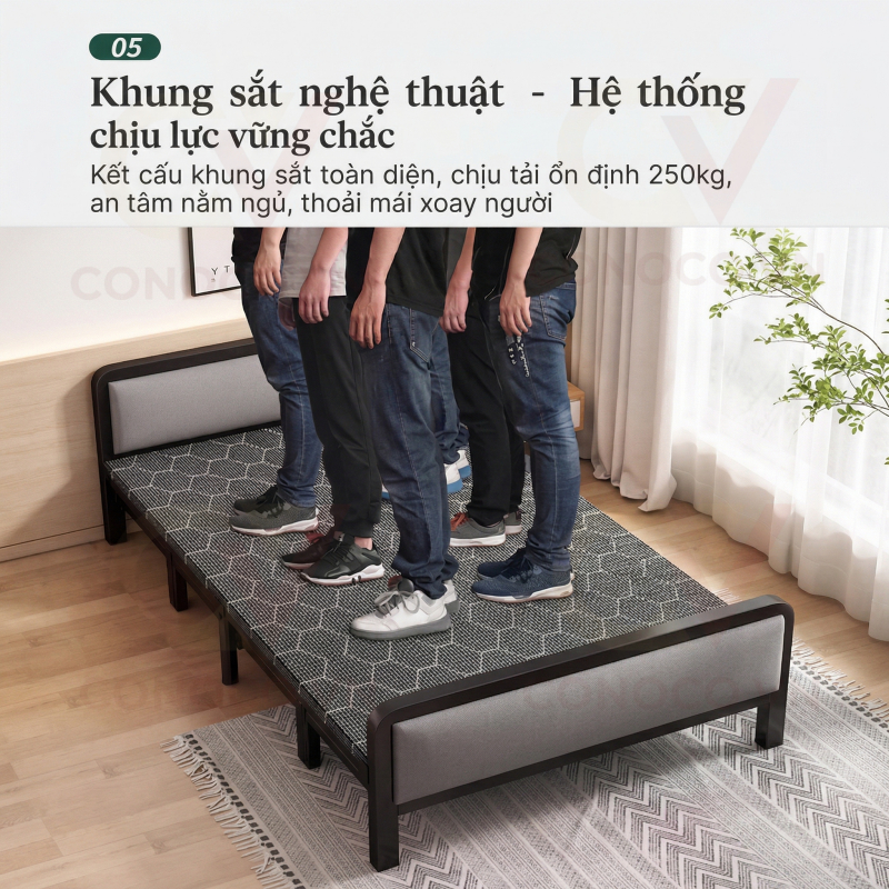 CONOCO Giường gấp gọn thông minh khung sắt có nệm Tổng Kho chịu lực 300kg cho nhà nhỏ
