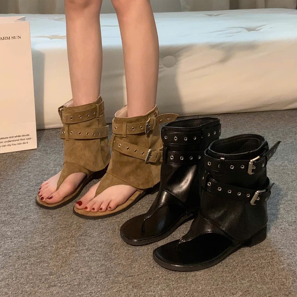 (Sẵn đen 36) Giày Sandal La Mã Kiểu Retro Quai Ngang Màu Đen Có Khóa Cài – Đa Năng Và Tôn Dáng