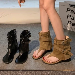 Giày Sandal La Mã Kiểu Retro Quai Ngang Màu Đen Có Khóa Cài – Đa Năng Và Tôn Dáng