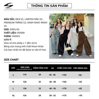 Quần Yếm Jeans V2 PREMIUM Ống Cong Form Rộng Unisex Nam Nữ Nhiều Màu SSSTORE.Aesthetic