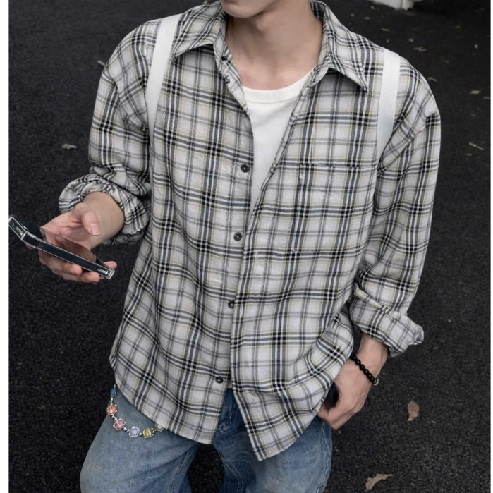 Áo Sơ Mi Flannel Nam Halley Kẻ Caro Hàn Quốc - Sơ Mi Dài Tay Form Rộng Khoác Ngoài Lãng Tử A52