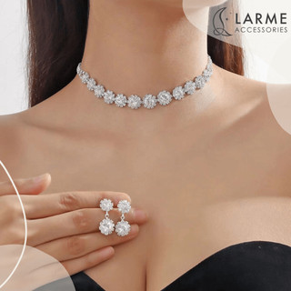 (Hoả tốc) Bộ trang sức dự tiệc, khuyên tai vòng cổ phong cách sang trọng thanh lịch nhẹ nhàng Larme accessories -BTS008