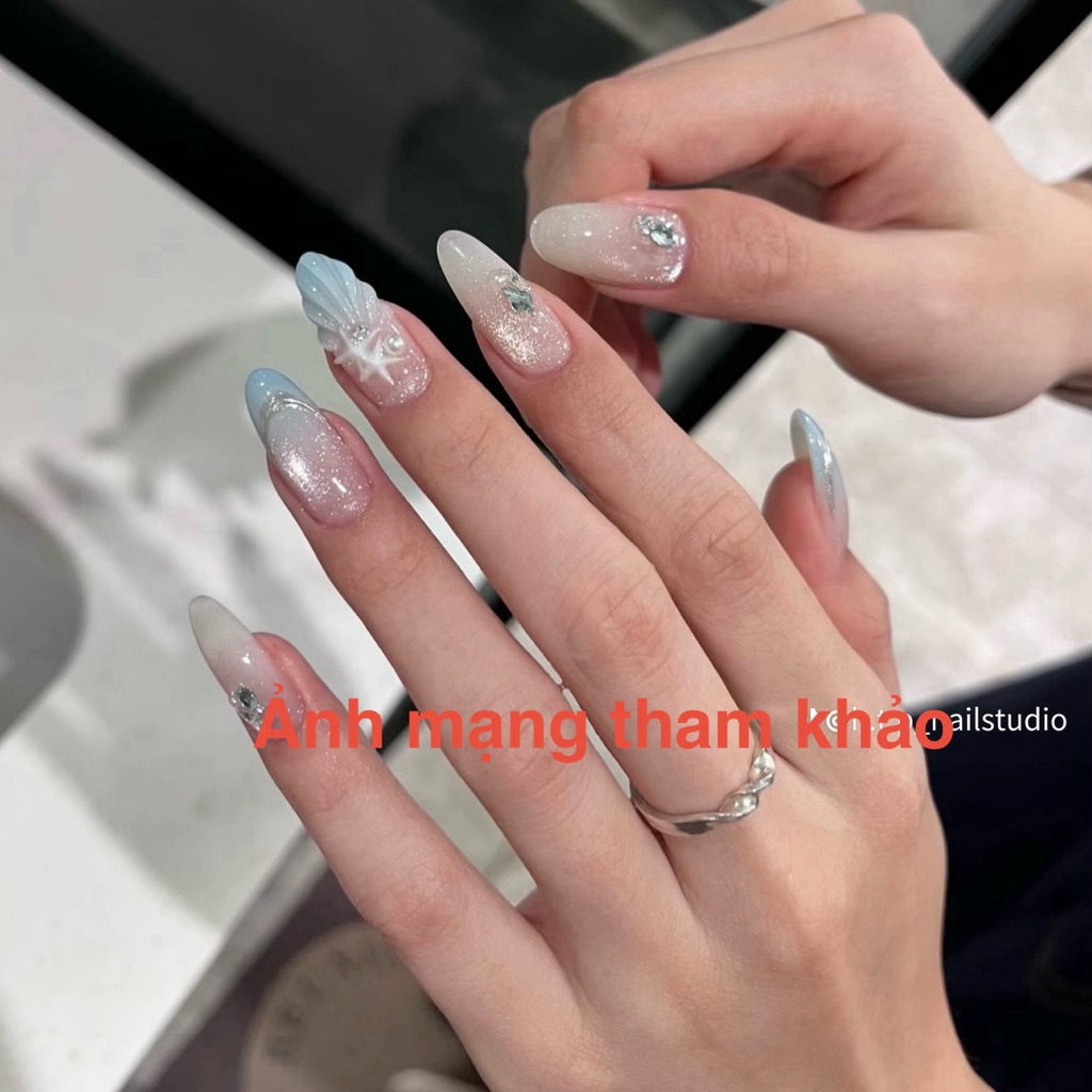 489. nailbox mắt mèo, ombre xanh nhạt, sao biển