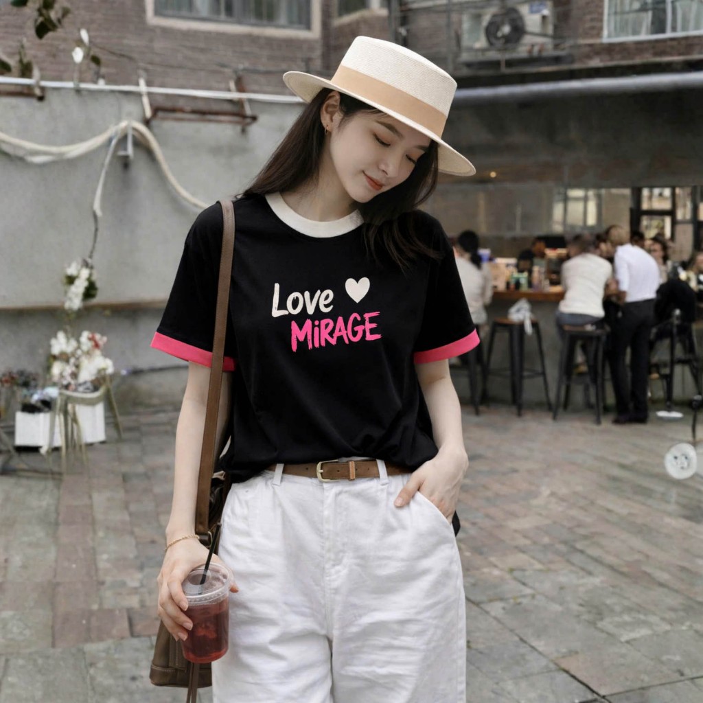 Áo Thun Họa Tiết In Chữ Tay Phối, Chất Cotton Thoáng Mát, Có Kèm Hình Thật.