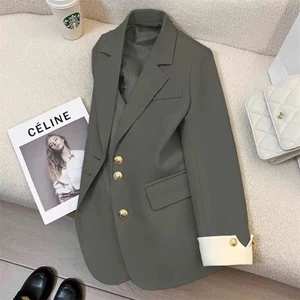 ÁO BLAZER VEST nữ DÁNG BASIC CÚC VÀNG TAY LẬT TRẮNG hàng LOẠI 1 áo vest nữ công sở form suông dài tay