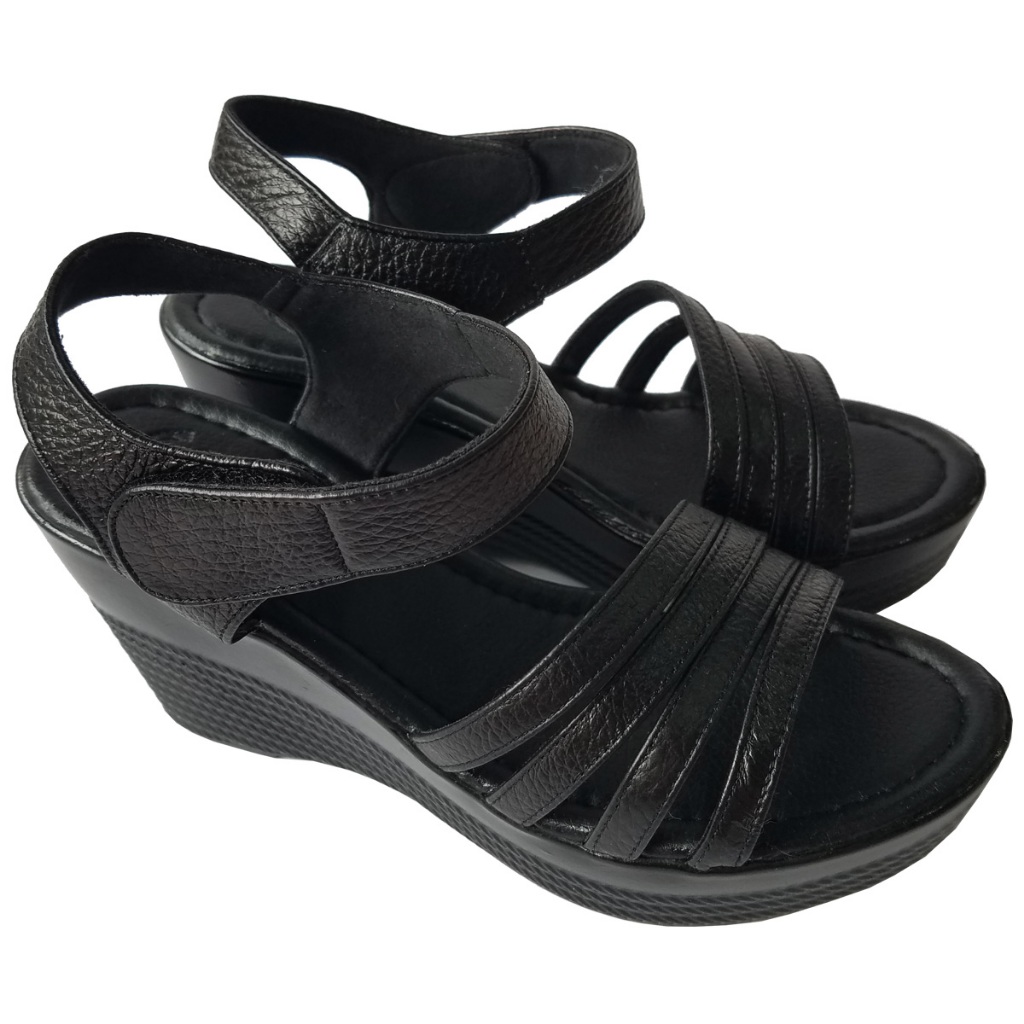 Giày Sandal Đế Xuồng BIGGBEN Da Bò Cao 9 Phân HKD981