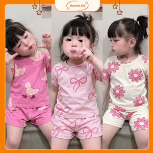 Combo 3 bộ tone hồng đáng yêu cho bé gái, chất vải cotton mềm mịn mặc đi học đi chơi - set 3b hồng nơ - Moonie Kid