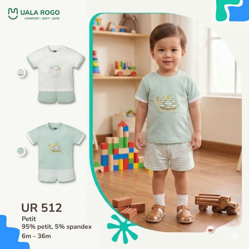Bộ cộc tay cho bé Ualarogo 6 tháng - 3 tuổi vải Petit mềm mịn co giãn thoáng khí UR 512