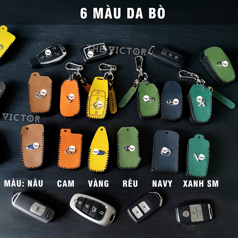 Bao Da Chìa Khoá Vf3, Vf5, Limo Green ( loại 2 nút, 3 nút bấm) - Da Bò Khâu Tay