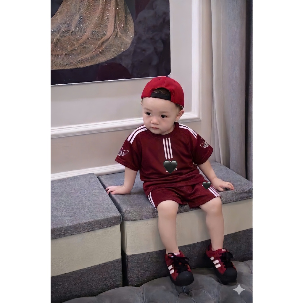 Set Bộ Thể Thao Trẻ Em Màu Đỏ Đô 7-15kg,Bộ Quần Áo Bé Trai Cotton Thoáng Mát,Set Bé Trai Mùa Hè A02