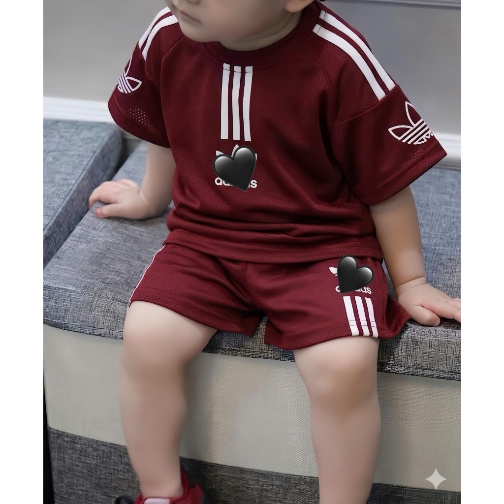Set Bộ Thể Thao Trẻ Em Màu Đỏ Đô 7-15kg,Bộ Quần Áo Bé Trai Cotton Thoáng Mát,Set Bé Trai Mùa Hè A02