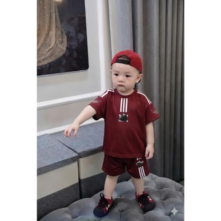 Set Bộ Thể Thao Trẻ Em Màu Đỏ Đô, Bộ Quần Áo Thông Hơi Thoáng Mát Mùa Hè Bé Trai Bé Gái 7-15kg (A02)