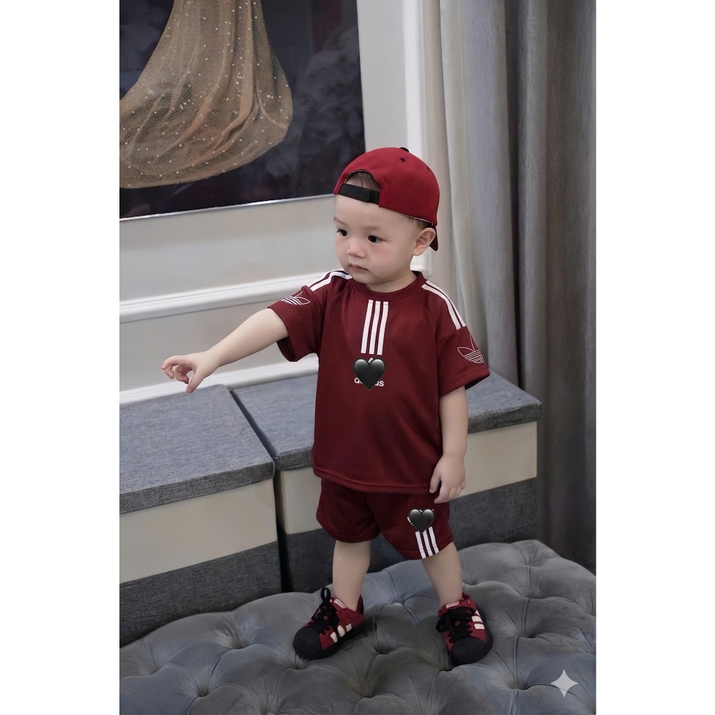 Set Bộ Thể Thao Trẻ Em Màu Đỏ Đô 7-15kg,Bộ Quần Áo Bé Trai Cotton Thoáng Mát,Set Bé Trai Mùa Hè A02