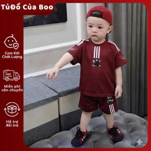 Set Bộ Thể Thao Trẻ Em Màu Đỏ Đô 7-15kg,Bộ Quần Áo Bé Trai Cotton Thoáng Mát,Set Bé Trai Mùa Hè A02