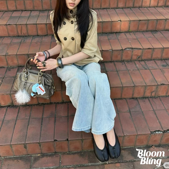 Giày búp bê móng ngựa Tabi Shoes by BloomBling - Giày búp bê móng ngựa mũi chẻ nữ đế bệt không quai da mềm cao cấp