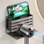 Giá Treo Máy Sấy Tóc Gắn Tường Thép Carbon Kèm Kệ Đa Năng Đựng Lược, Dao Cạo Phụ Kiện 2 Trong 1