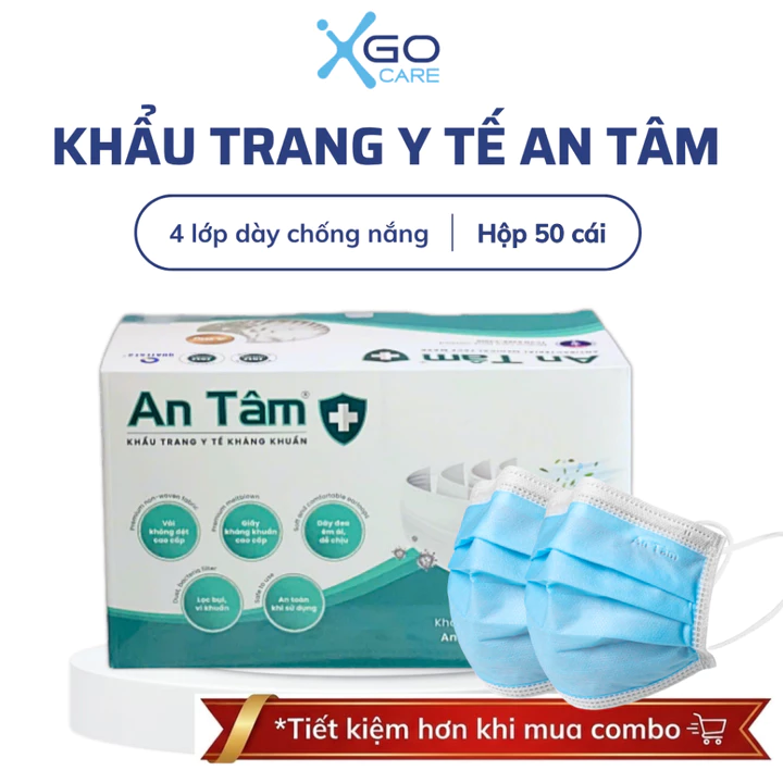Khẩu trang y tế An Tâm 4 lớp kháng khuẩn chống nắng tia uv không sù lông hộp 50 cái