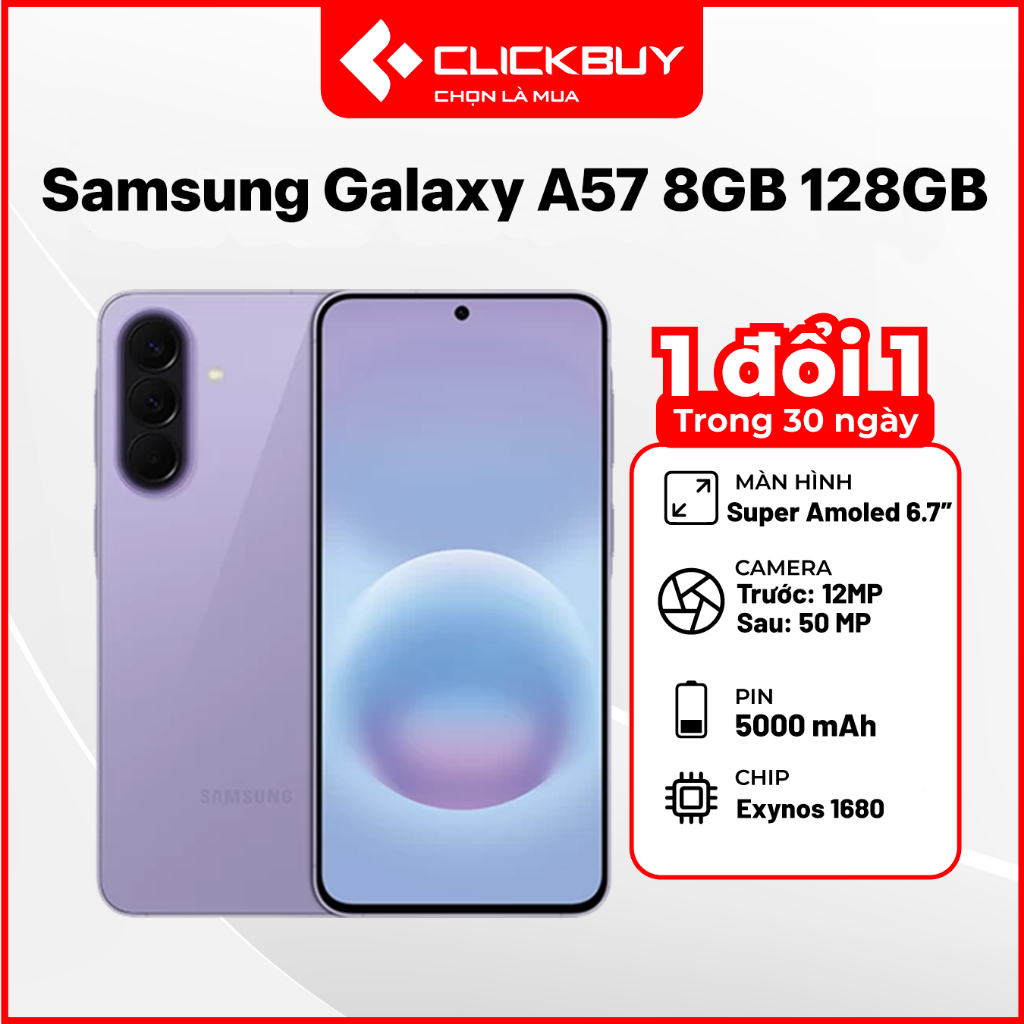 Điện Thoại Samsung Galaxy A57 5G RAM 8GB Bộ Nhớ 128GB Chip Exynos 1680 Siêu Mỏng Chính Hãng