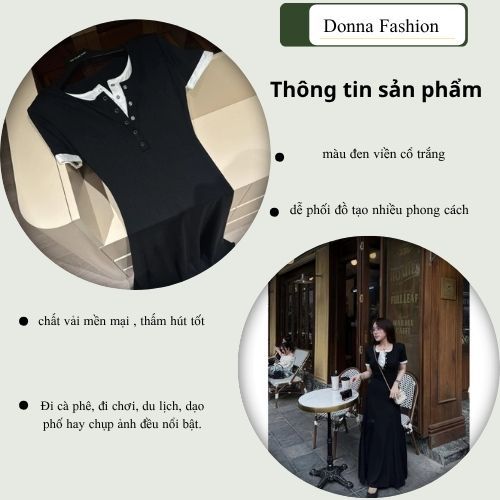 Đầm nữ, váy nữ DONNA HCOM25848 dáng dài cổ phối yếm phong cách Hàn Quốc, nhẹ nhàng