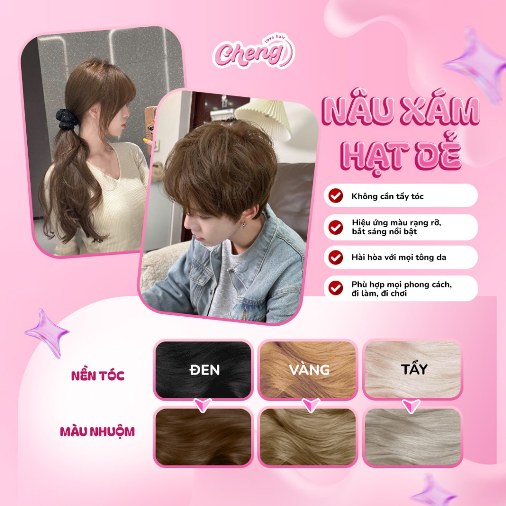 Thuốc Nhuộm Tóc Màu NÂU XÁM HẠT DẺ Không Tẩy | Chenglovehair, Chenglovehairs