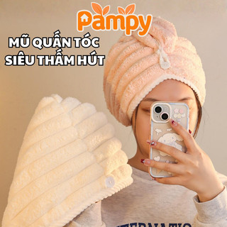 Mũ Quấn Tóc Lông Dệt Sóng Siêu Thấm Hút, Khăn Bông Ủ Quấn Tóc Nhanh Khô