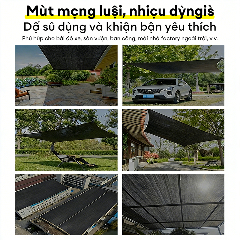 Lưới Che Nắng Chống Tia UV 85% Bạt Che Nắng Mái Hiên Ngoài Trời Lưới Chống Nắng Cho Cây Che Nắng Ô Tô Đa Năng