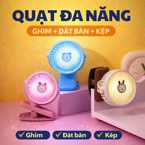 Quạt mini G8833 đa năng kẹp bàn tích hợp đèn ngủ đèn học 3 tốc độ pin sạc USB tiện lợi nhỏ gọn