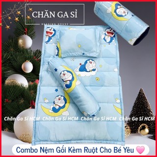 💫BÉ ĐI HỌC💫 Bộ Nệm Gối Cho Bé Mầm Non 5 Món Vải Lyocell Micro Mềm Mịn Mát (Kèm Ruột Gối) + Túi Đựng