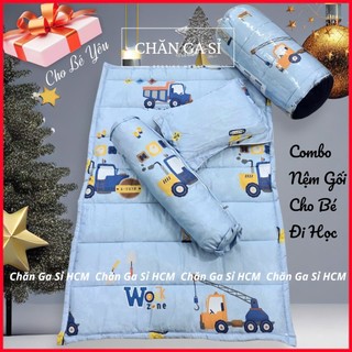 💫BÉ ĐI HỌC💫 Bộ Nệm Gối Cho Bé Mầm Non 5 Món Vải Lyocell Micro Mềm Mịn Mát (Kèm Ruột Gối) + Túi Đựng