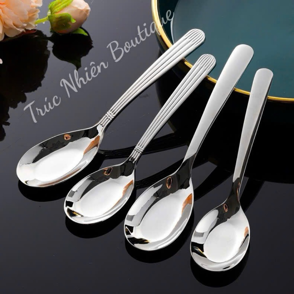 Thìa Inox 304 Ăn Cơm, Phở, Súp – Thiết Kế Cán Vân Thẳng Sang Trọng, Lòng Sâu, Cao Cấp - M662