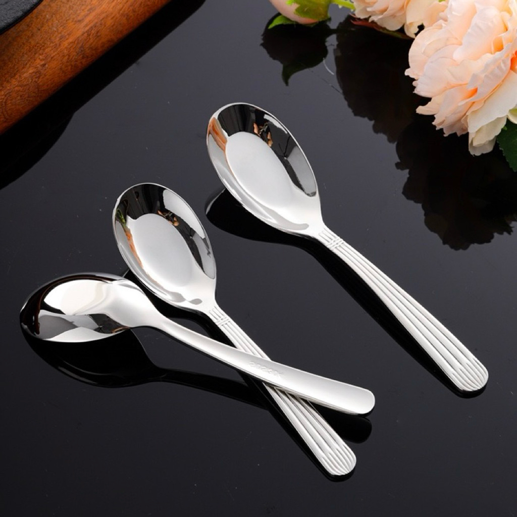 Thìa Inox 304 Ăn Cơm, Phở, Súp – Thiết Kế Cán Vân Thẳng Sang Trọng, Lòng Sâu, Cao Cấp - M662