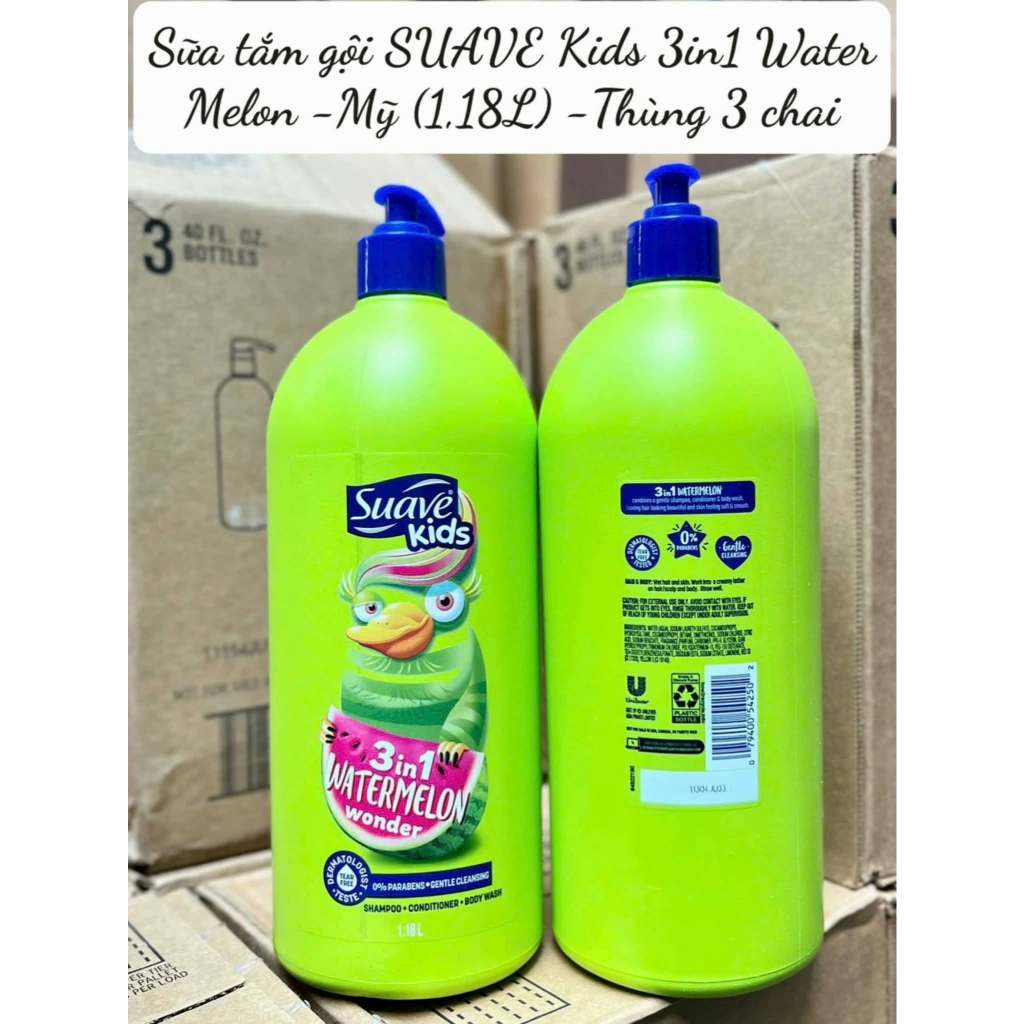 Dầu tắm gội xả Suave Kids 1.18L 3in1 USA