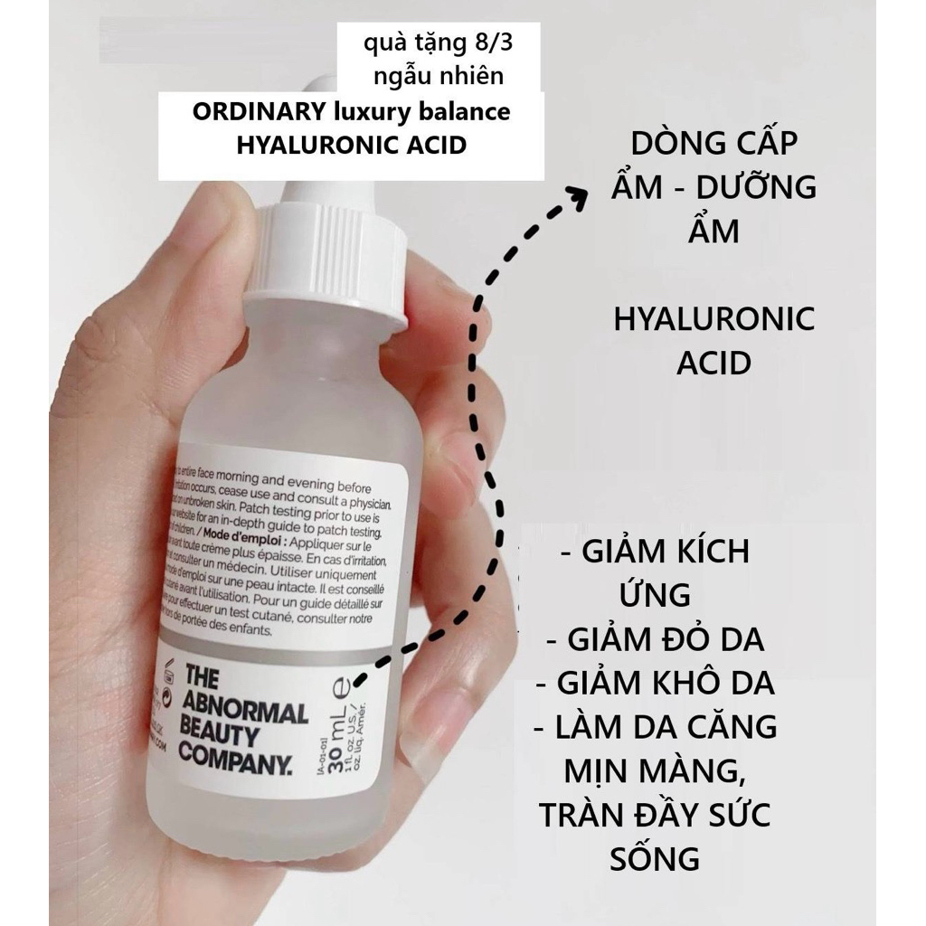 Tinh chất cấp nước, độ ẩm, phục hồi da Hyaluronic Acid Ordinary luxury balance(quà tặng kèm)Hyaluronic Acid wonder land